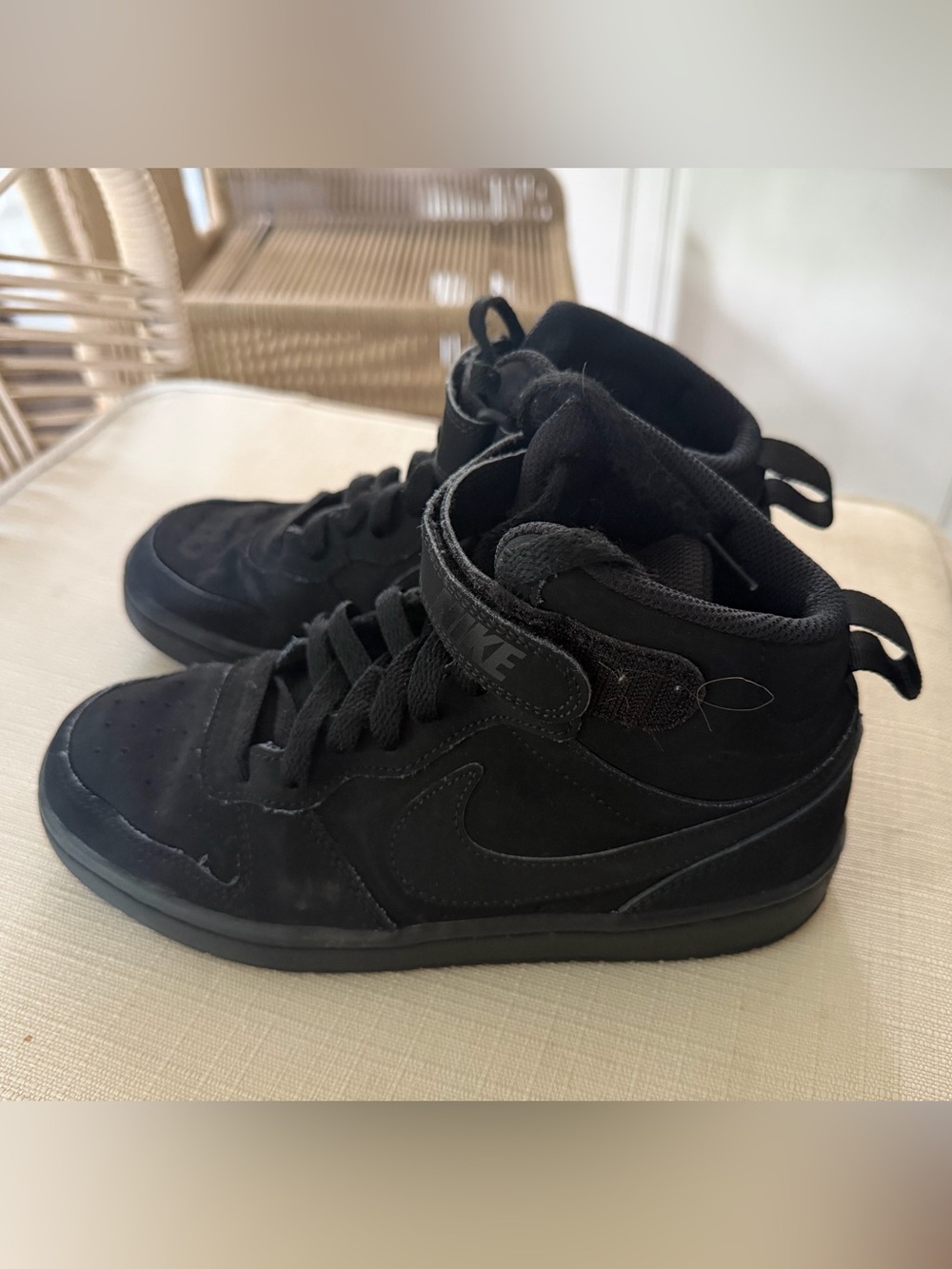 Triple-black Nike Court Borough Mid 2 kids' mid-top sneakers